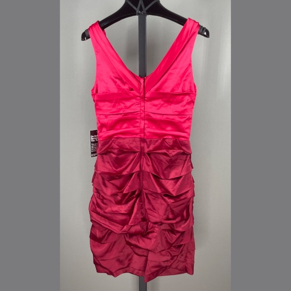 NEW Express Dress Womens 4 red pink satin pencil cocktail colorful classic - Picture 7 of 9